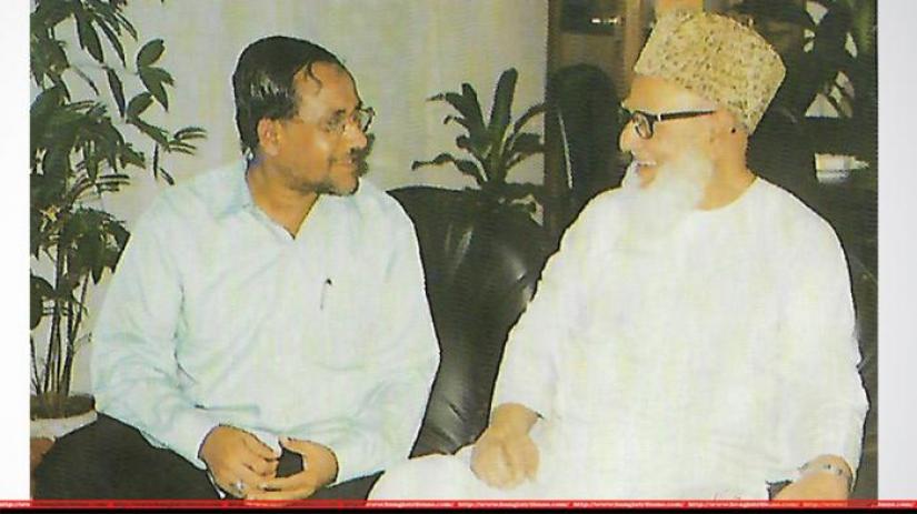 Hamdard Laboratories Managing Director Yousuf Harun Bhuiyan is seen with Jamaat-e-Islami leader Ghulam Azam in this undated photo.