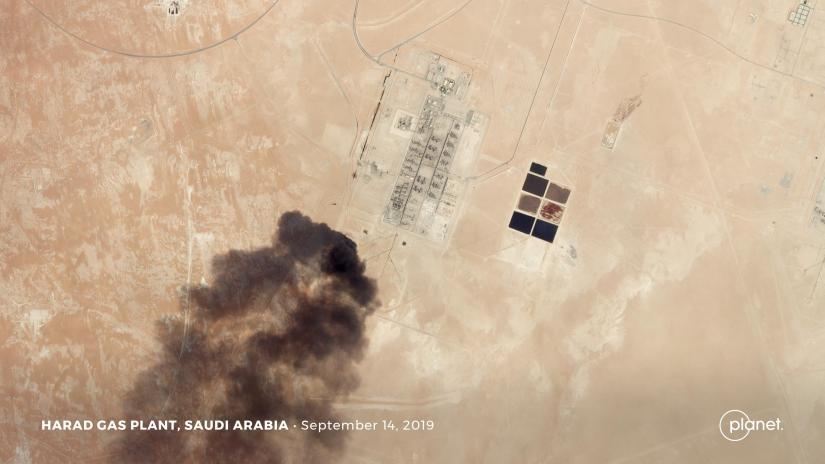 A satellite image shows an apparent drone strike on an Aramco oil facility in Abqaiq, Saudi Arabia Sept 14, 2019. Planet Labs Inc/Handout via REUTERS