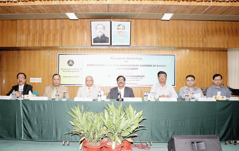 Speakers attend a workshop on risk management in banking sector organized by Bangladesh Institute of Bank Management in Dhaka on Monday, September 16, 2019 Courtesy