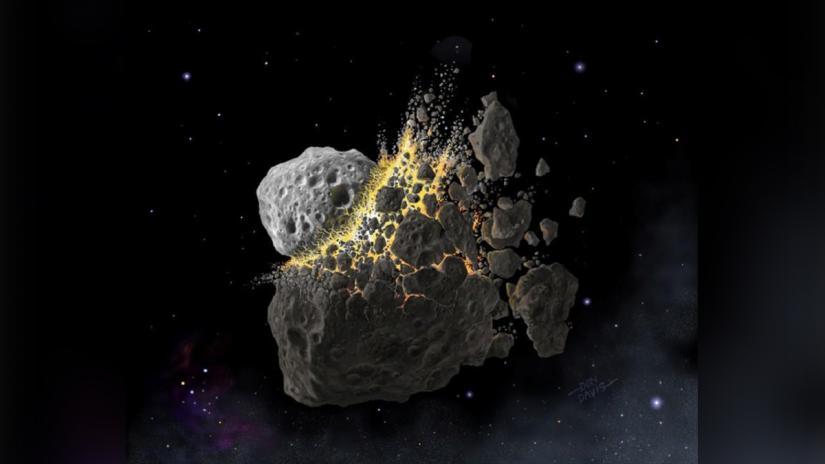 FILE PHOTO: This illustration shows a giant asteroid collision between Mars and Jupiter that occurred 466 million years ago and produced the dust that led to an ice age on Earth. Don Davis/Southwest Research Institute/Handout via REUTERS