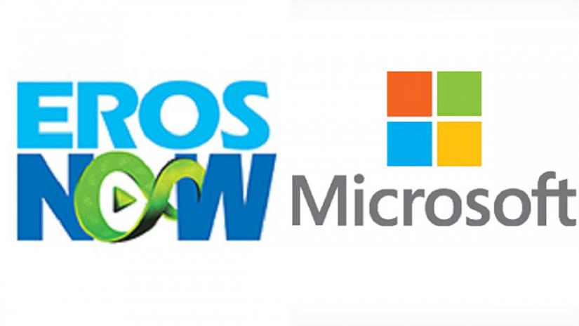 Combination of logos shows Eros Now and Microsoft.