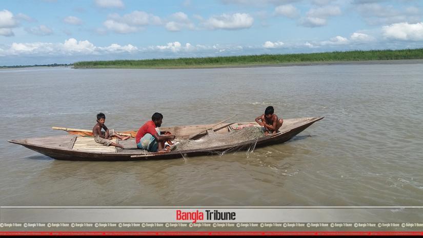 Poor fishermen have to pay extortion money to catch fish at the Meghna River in Goshairhat of Shariatpur.