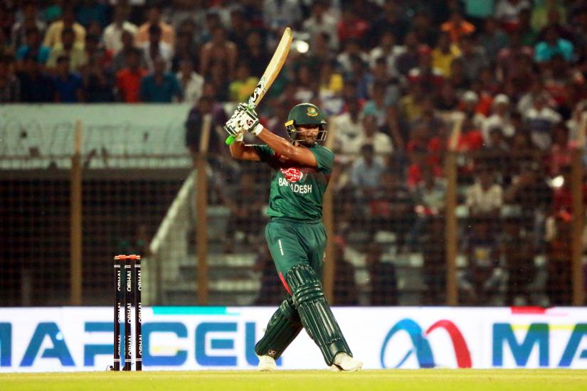 Bangladesh` Shakib Al Hasan in action during the T20 match against Afghanistan at Zahur Ahmed Chowdhury Stadium, Chattogram on Saturday (Sept 21).