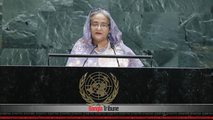 Prime Minister Sheikh Hasina delivered the statement in Bangla like every year in the past at the General Assembly Hall in the UN Headquarters in New York on Friday (Sept 27) afternoon local time. Bangla Tribune/Nashirul Islam