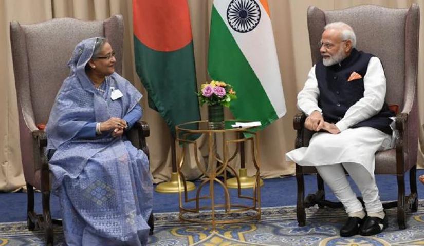 FILE PHOTO-Bangladesh Prime Minister Sheikh Hasina had a meeting with her Indian counterpart Narendra Modi at the Bilateral Meeting Room of the Lotte New York Palace Hotel in New York on Sept 27. FOCUS BANGLA