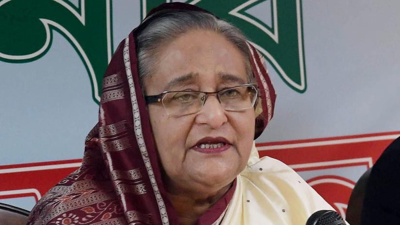 Prime Minister Sheikh Hasina addressing a press conference at the Permanent Mission of Bangladesh in New York on Sunday (Sept 29). PID