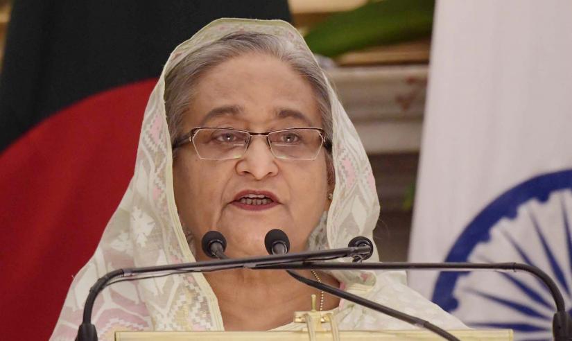 Prime Minster Sheikh Hasina speaking during a document signing ceremony in New Delhi on Saturday (Oct 5).