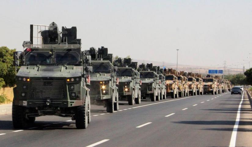 A Turkish military convoy is pictured in Kilis near the Turkey-Syria border, Turkey, October, 9, 2019. IHA via REUTERS