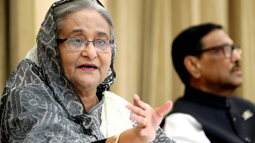 Prime Minister Sheikh Hasina briefing the media on her recent US and India visits at her official residence Ganabhaban on Wednesday (Oct 9). PHOTO: Focus Bangla 