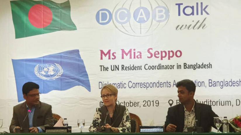 UN Resident Coordinator (UNRC) in Dhaka Mia speaks at a press meet DCAB Talk organized by Diplomatic Correspondents Association, Bangladesh (DCAP) at Bangladesh Institute of International and Strategic Studies (BIISS) auditorium in the Dhaka on Wednesday (Oct 9).