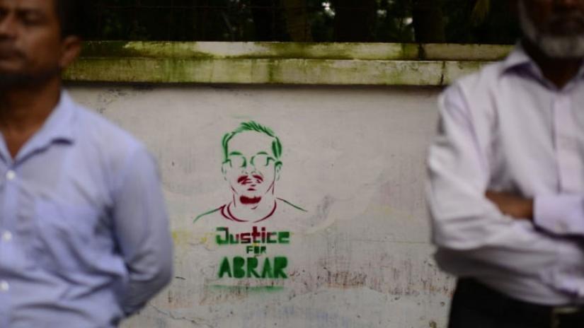 A wall graffiti depicts justice for Abrar Fahad, the BUET student who was brutally bludgeoned to death in his dormitory. FILE PHOTO/Mahmud Hossain Opu