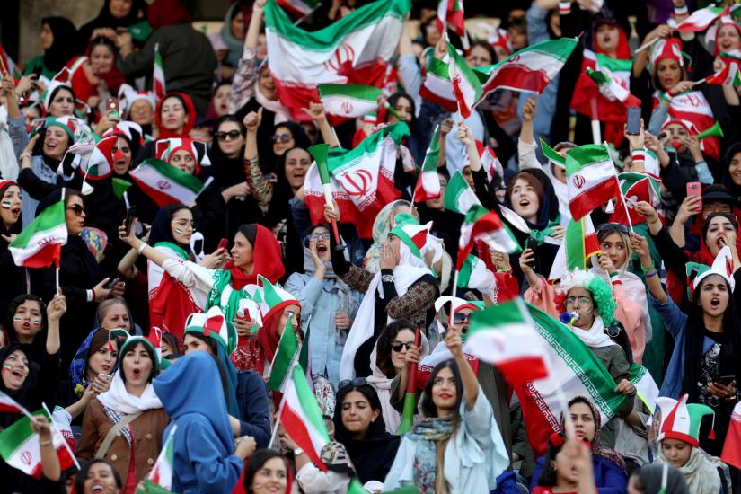 Iranian women fans attend Iran’s FIFA World Cup Asian qualifier match against Cambodia, as for the first time women are allowed to watch the national soccer team play in over 40 years, at the Azadi stadium in Tehran, Iran October 10, 2019. WANA (West Asia News Agency) via REUTERS