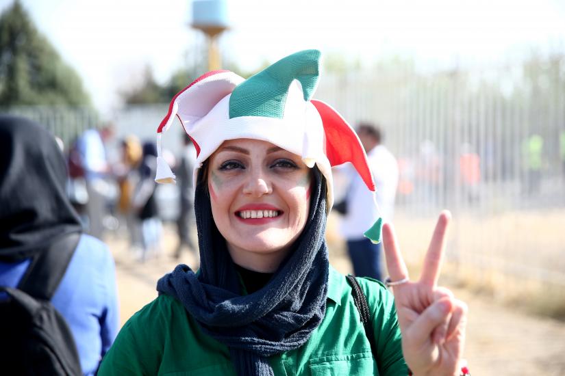 irAn Iranian woman arrives to watch Iran`s World Cup qualifier against Cambodia at the Azadi Stadium in Tehran, Iran, October 10, 2019. For the first time women are allowed to watch the national soccer team play in over 40 years.  WANA (West Asia News Agency) via REUTERS