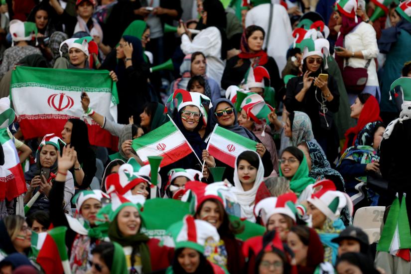 Iranian women fans attend Iran’s FIFA World Cup Asian qualifier match against Cambodia, as for the first time women are allowed to watch the national soccer team play in over 40 years, at the Azadi stadium in Tehran, Iran October 10, 2019. WANA (West Asia News Agency) via REUTERS