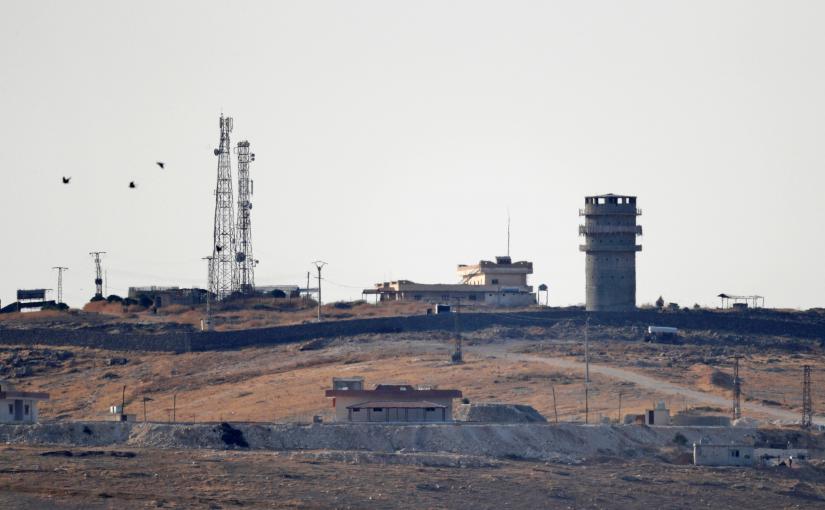 An abandoned US observation post is seen from the Turkish border town of Suruc, in Sanliurfa province, Turkey, Oct 14, 2019. REUTERS