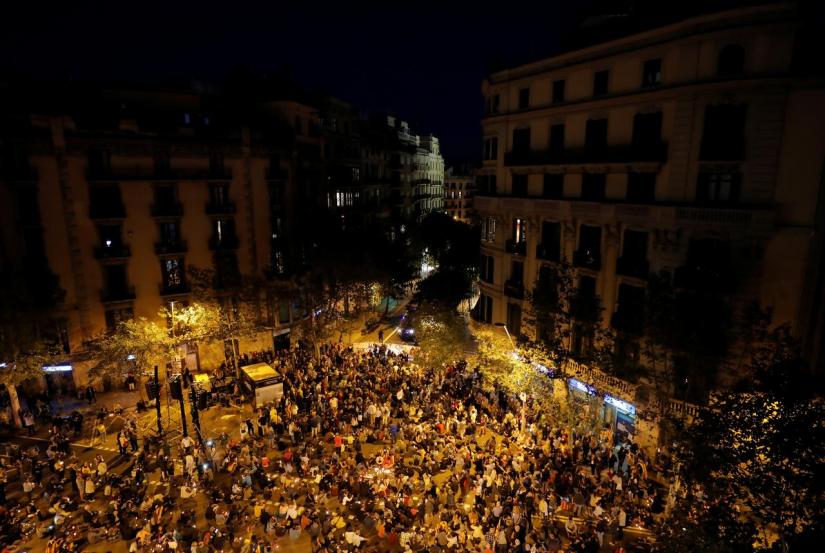 Separatist demonstrators attend a protest after a verdict in a trial over a banned independence referendum in Barcelona, Spain, Oct 15, 2019. REUTERS