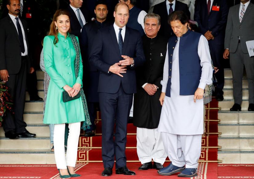 Britain`s Prince William, Catherine, Duchess of Cambridge and Pakistan`s Prime Minister Imran Khan pose after a meeting in Islamabad, Pakistan Oct 15, 2019. REUTERS