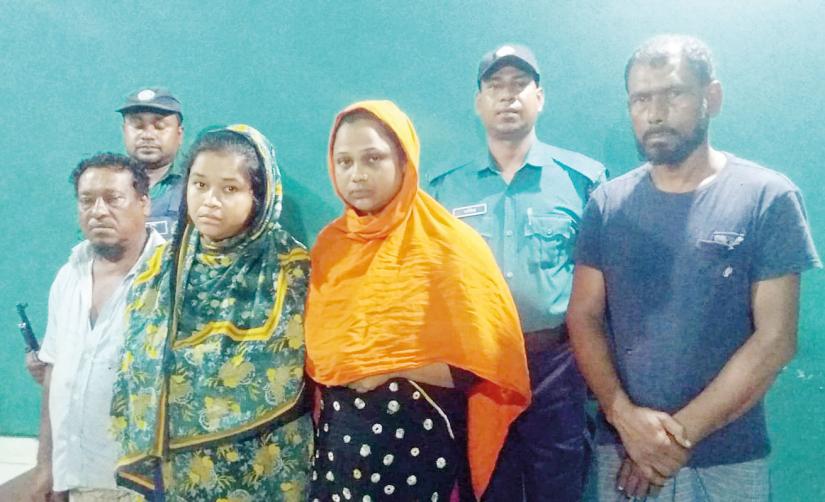 Police present the arrested, including the prime suspect, Naznin (woman on the right), in Khulna on Thursday, October 17, 2019