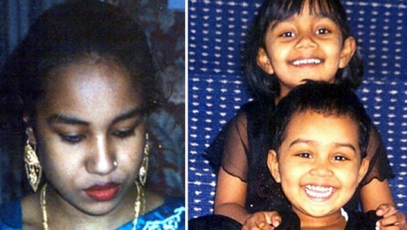 Juli Begum, 26, whose body was found with the bodies of her two daughters Thanha Kanum, 6, and Anika Khanum, 5 (front in left image).