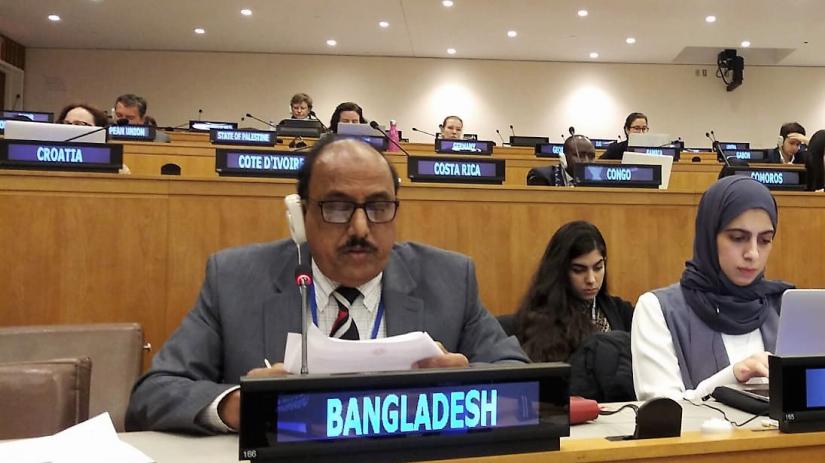 Lawmaker and member of the Parliamentary Standing Committee on Foreign Affairs Abdul Majid Khan addresses the general debate on human rights issues under the 3rd Committee of 74th UNGA at the UN headquarters in New York on Friday (Oct 18).