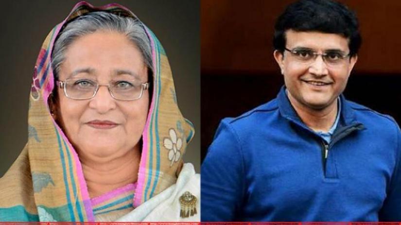 Combination of photos shows Prime Minister Shiekh Hasina and Cricket Association Of Bengal President Sourav Ganguly