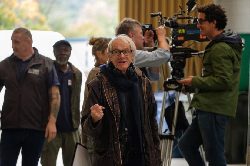 British film-maker Ken Loach on set during the filming of `Sorry We Missed You` in an undated handout photograph.