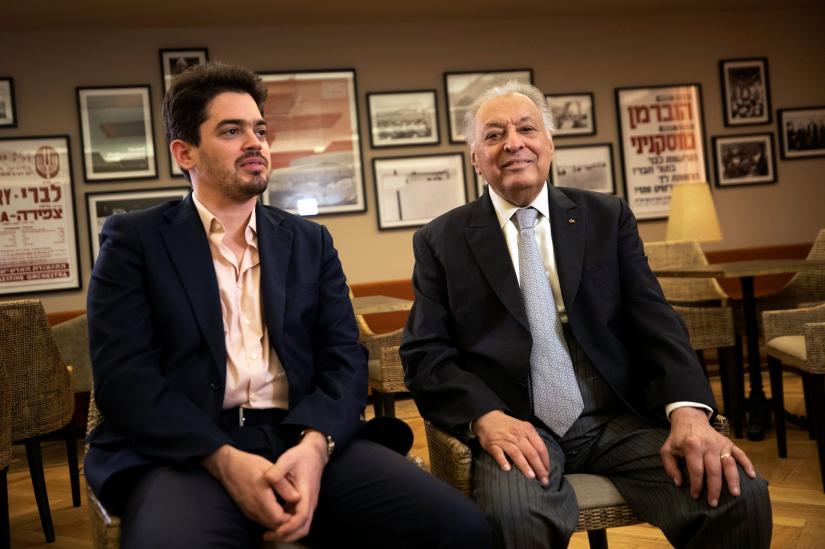 Maestro Zubin Mehta and Lahav Shani sit for an interview with Reuters in Tel Aviv, Israel October 18, 2019. REUTERS