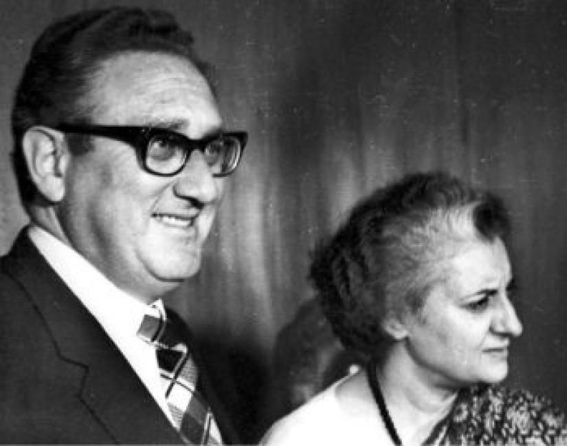 Henry Kissinger with Mrs. Indira Gandhi