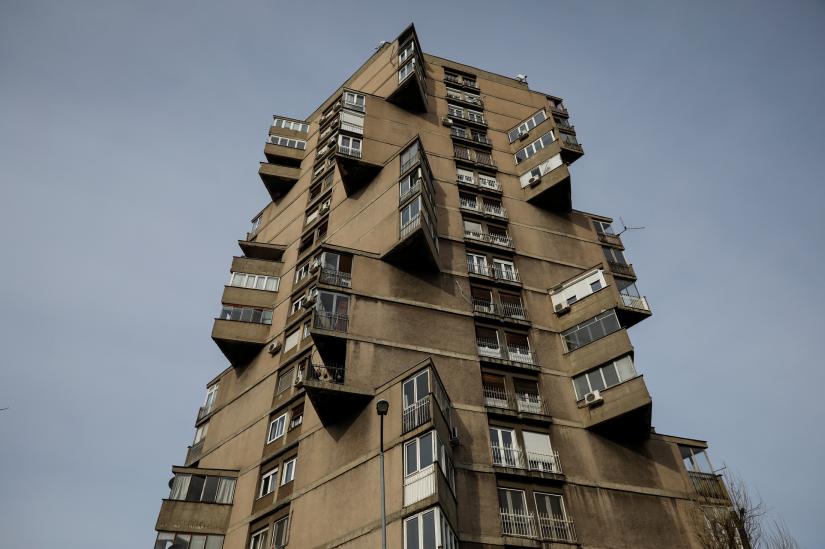 Karaburma Housing Tower, also known as the `Toblerone` building, stands in the Karaburma district in Belgrade, Serbia, March 5, 2019. Brutalism, an architectural style popular in the 1950s and 1960s, based on crude, block-like forms cast from concrete was popular throughout the eastern bloc. REUTERS