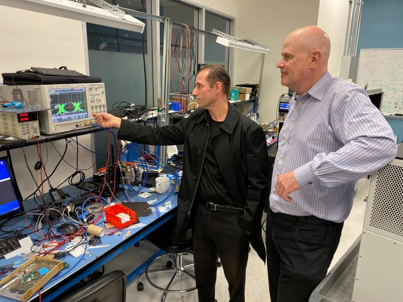 Keyssa Inc Chief Wireless Strategist Ruben Caballero and CEO Eric Almgren in one of the company`s labs in Campbell, California, U.S., October 18, 2019. REUTERS