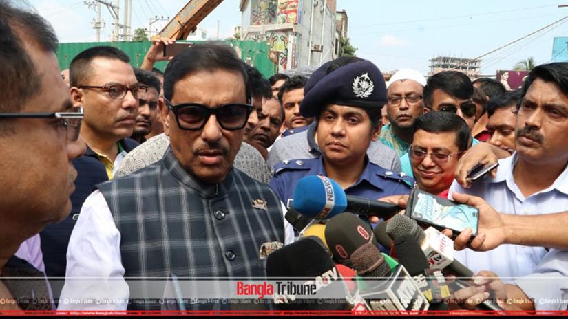 Road Transport and Bridges Minister Obaidul Quader addressing the media after visiting the works of upgrading Dhaka-Tangail highway to four-lane and the construction of a flyover at Safipur area under Kaliakair Upazila in Gazipur on Friday (Nov 1).