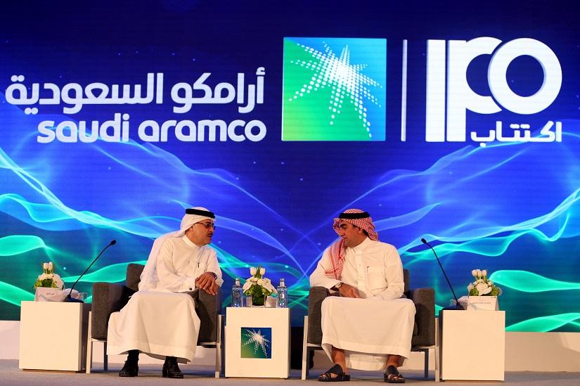 Amin H. Nasser, president and CEO of Aramco, and Yasser al-Rumayyan, Saudi Aramco`s chairman, attend a news conference at the Plaza Conference Center in Dhahran, Saudi Arabia Nov 3, 2019. REUTERS