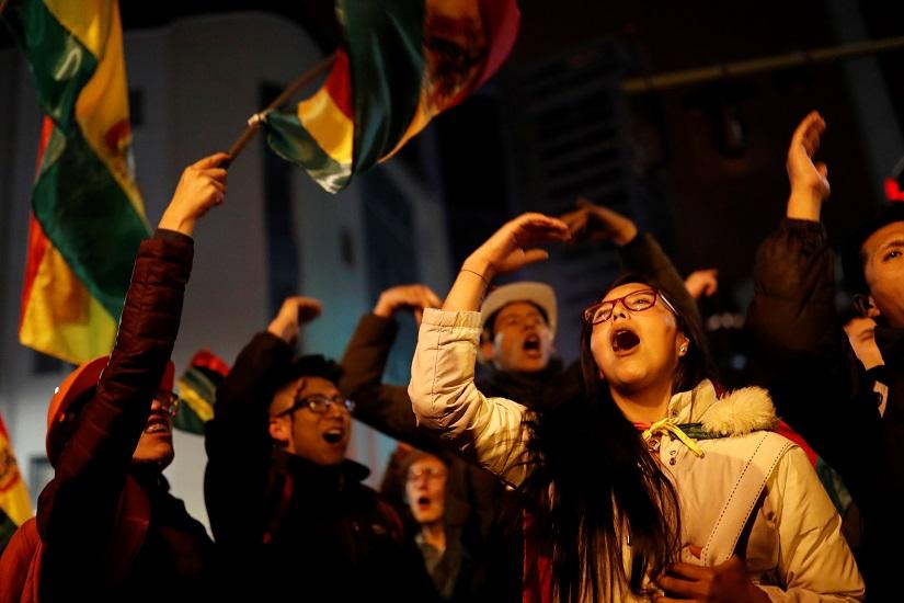 People take part in a protest against President Evo Morales in La Paz, Bolivia, Nov 8, 2019. REUTERS