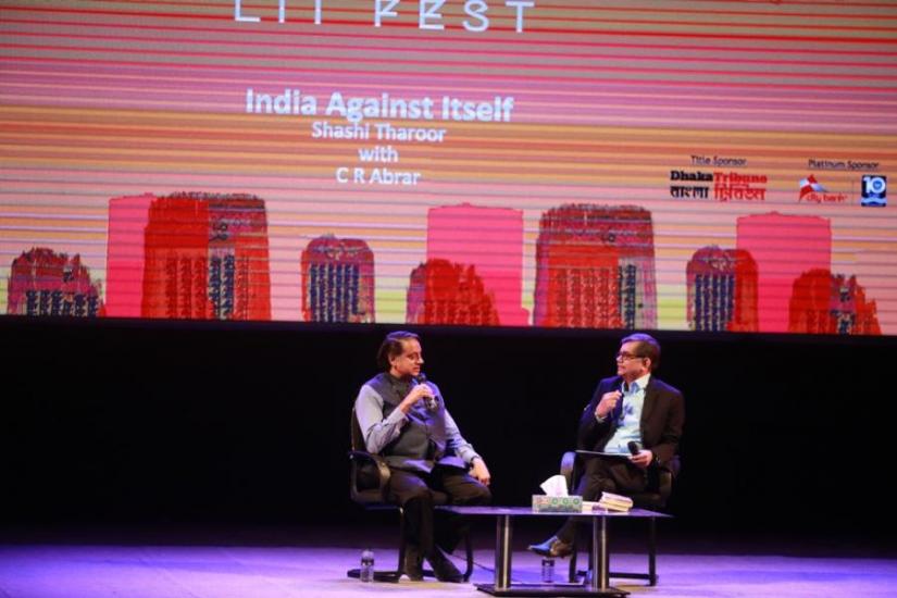 Indian politician and writer Shashi Tharoor speaking at a session titled ‘India against itself,’ on the third and final day of the ninth edition of Dhaka Lit Fest on Saturday (Nov 9).