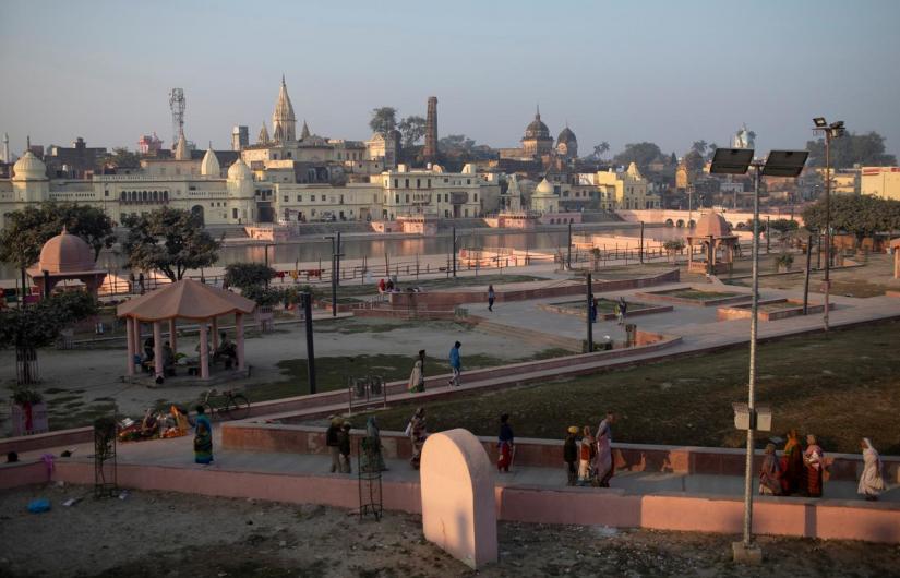 Hindu devotees leave after praying on the banks of Sarayu river after Supreme Court`s verdict on a disputed religious site, in Ayodhya, India, Nov 11, 2019. REUTERS