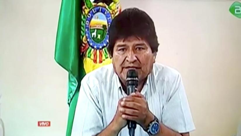 Bolivia`s President Evo Morales annouces his resignation in Lauca N, Cochabamba, Bolivia November 10, 2019 in this still image taken from Bolivian Government TV. Bolivian Government TV via REUTERS TV