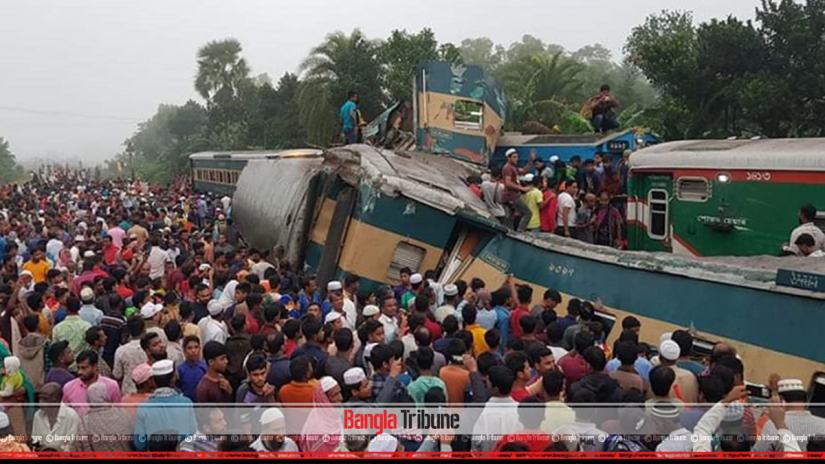 A head-on collision between two trains killed at least 16 people and injured more than 50 near Mondobag Railway Station in Brahmanbaria`s Kasba Upazila around 3am on Nov 12.