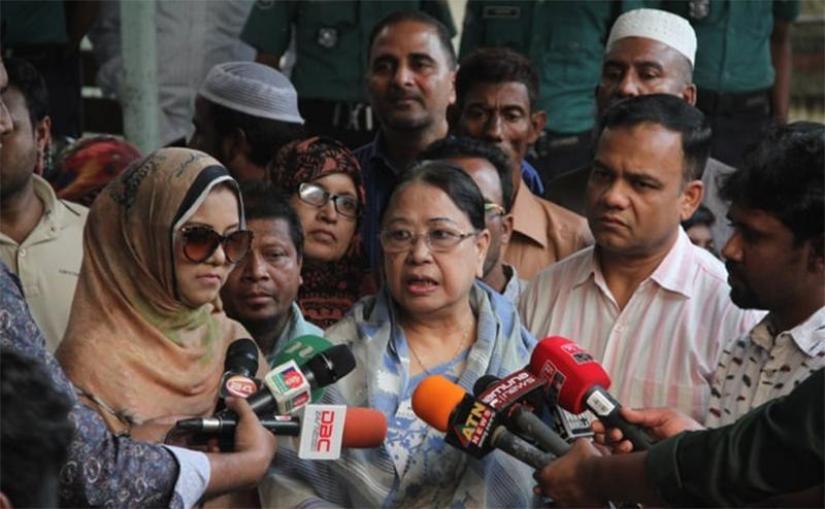 BNP chief Khaleda Zia's sister Begum Selima Islam briefing the media on Wednesday (Nov 13) after visiting the former premier at Bangabandhu Sheikh Mujib Medical University (BSMMU) hospital.