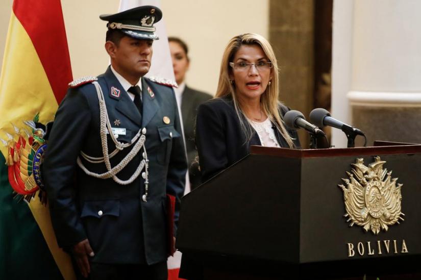 Bolivian Interim President Jeanine Anez speaks during a swearing-in ceremony for Rodolfo Montero as new Commander of the Bolivian Police, in La Paz, Bolivia Nov 14, 2019. REUTERS