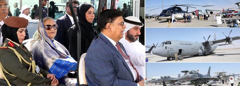 Prime Minister Sheikh Hasina witnessed the eye-catching aerobatic air display as she joined the grand opening ceremony of the five-day Dubai air show in Dubai, United Arab Emirates on Sunday (Nov 17) afternoon.