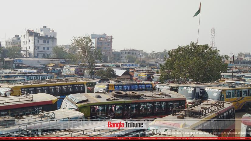 Rows of buses parked at a bus stand in Khulna on Monday (Nov 18).