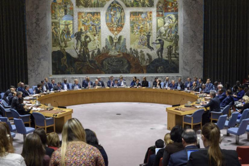 A wide view of the Security Council as Secretary-General António Guterres (centre left) briefs the Council meeting on peacebuilding and sustaining peace, with a focus on the role of reconciliation in maintaining international peace and security on Nov 19, 2019. UN.