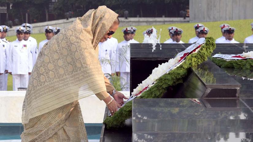Prime Minister Sheikh Hasina pays her tribute to the martyred members of Army, Navy and Air Forces, of the Liberation War, on the occasion of Armed Forces Day, at Shikha Anirban, Dhaka Cantonment, on Thursday, Nov 21, 2019. Focus Bangla
