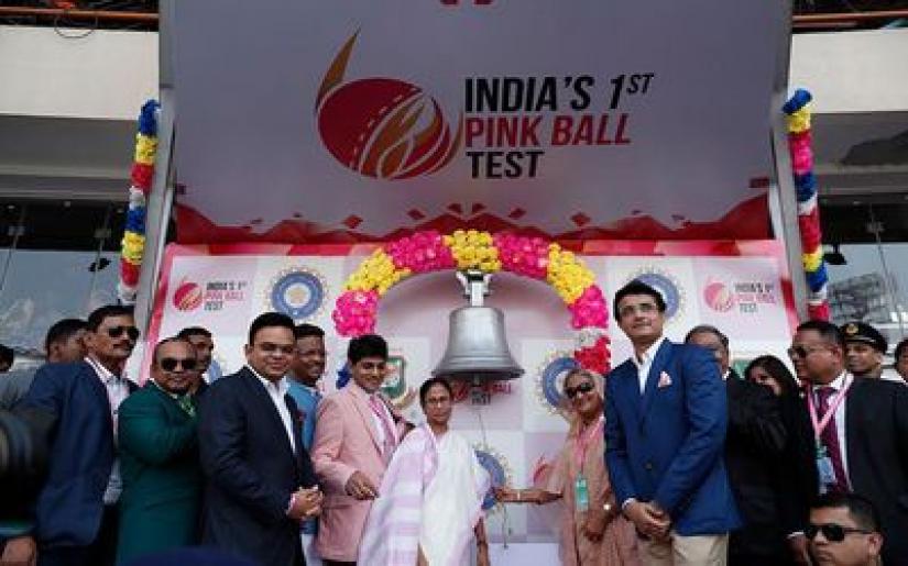Sheikh Hasina, Mamata ring the bell at Eden Gardens to start off Kolkata Test on Nov 22, 2019.