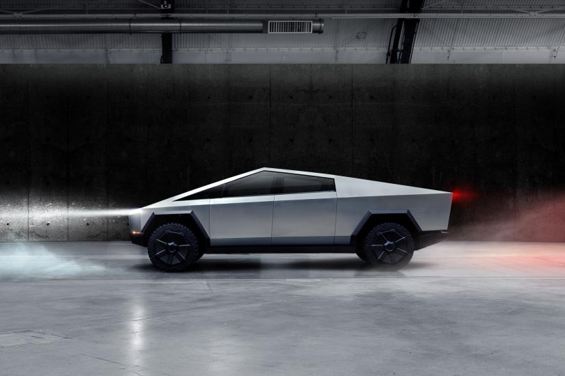 The Cybertruck, Tesla`s first electric pickup truck, is seen in this undated handout picture released by the company. Tesla/Handout via REUTERS.