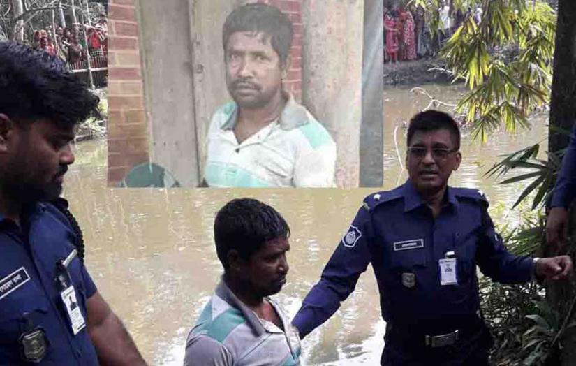 Police officials holding Shahidul Islam who killed his wife in Satkhira