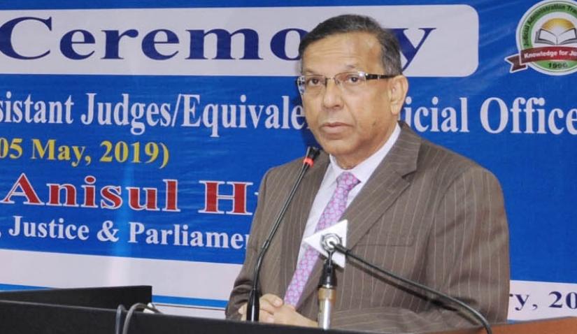 Law Minister Anisul Huq addresses the inauguration ceremony of the 38th foundation course for Assistant Judges at Judicial Administration Training Institute (JATI) in Dhaka on Sunday (Jan 13). FILE PHOTO