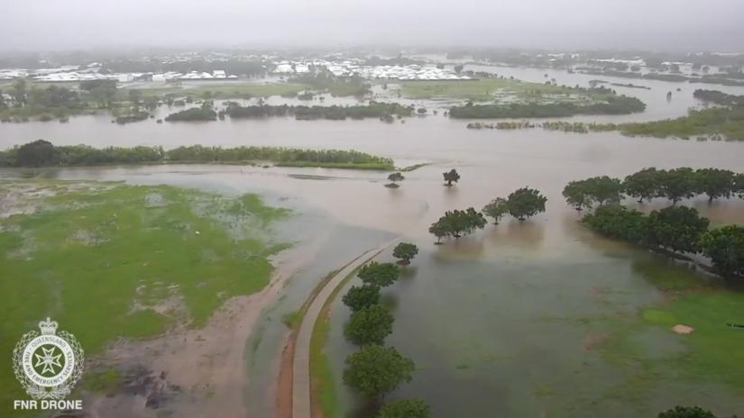 FILE PHOTO: Flooding is seen in Bicentennial Park in Queensland, Australia, in this still photo from a Feb 3, 2019 drone video footage by Queensland Fire and Emergency Services. Queensland Fire and Emergency Services/Social Media/via REUTERS