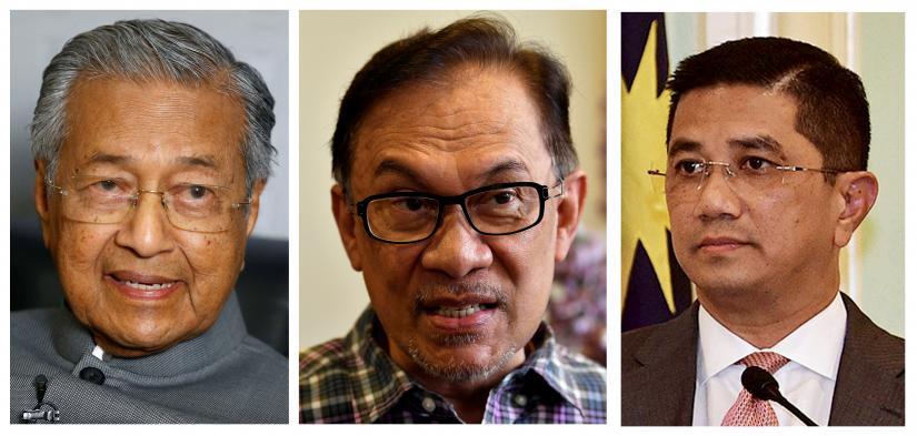 A combination photo shows Malaysia`s Prime Minister Mahathir Mohamad (L-R), politician Anwar Ibrahim and Minister of Economic Affairs Azmin Ali in Malaysia on March 28, 2019, May 17, 2018 and September 5, 2018. REUTERS