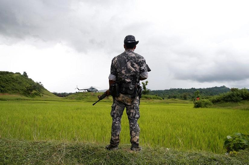A Myanmar soldier stands near Maungdaw, north of Rakhine state, Myanmar Sept 27, 2017. REUTERS/File Photo